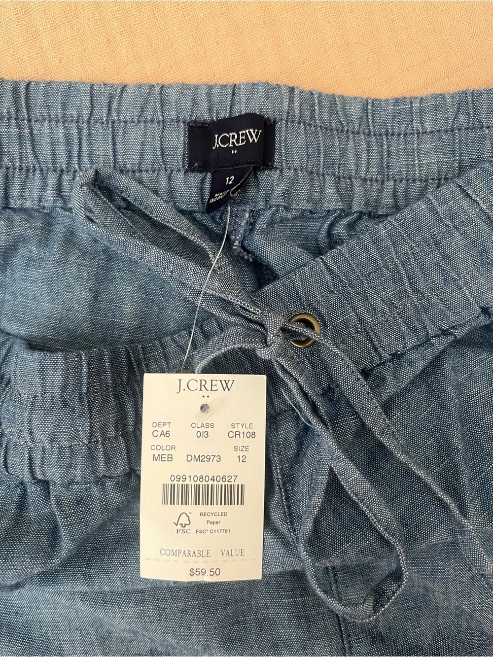 J. Crew Light Chambray Drawstring Shorts - Light Blue